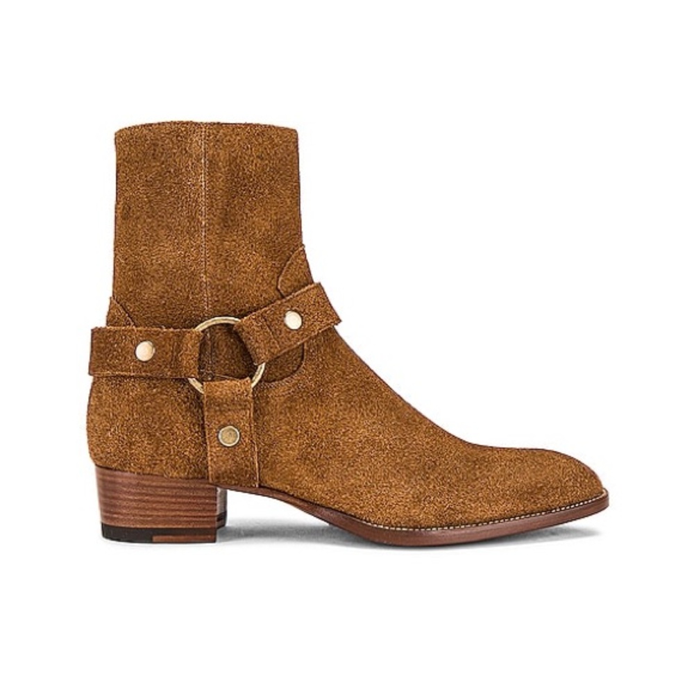 Saint Laurent Wyatt Leather Harness Boot Noisette 39.5